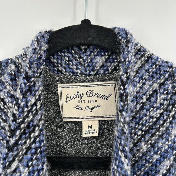 LUCKY BRAND *Flawed* Blue Gray Knit Wool Blend Open Cardigan Sweater Size Medium - Picture 7 of 9
